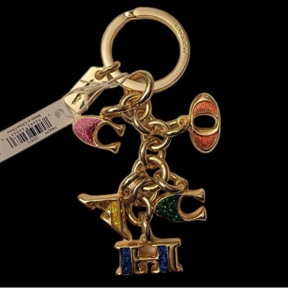 COACH Brushed Gold-Tone & Rainbow Letters COACH Keychain Purse Bag Charm NWT - Picture 6 of 7
